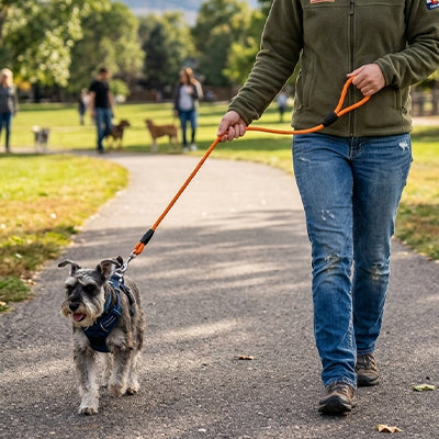 Longe pour chien orange au parc