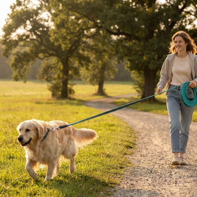 Longe pour chien verte chemin