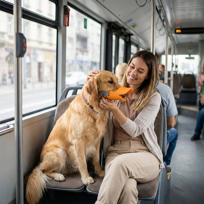 Dans le bus avec la muselière chien