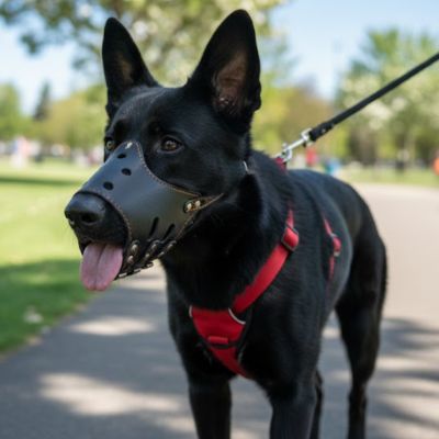 protégé avec la muselière pour chien