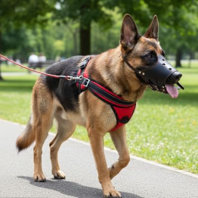 en sécurité avec la muselière pour chien