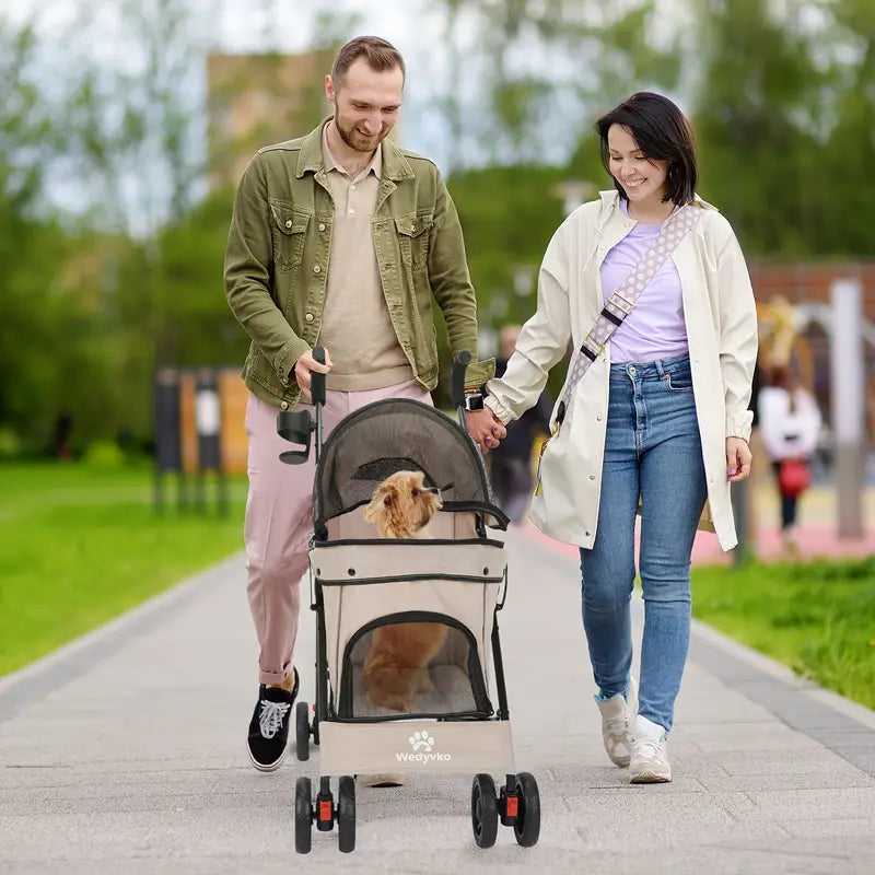 poussette pour chien couleur café pour des promenades en famille