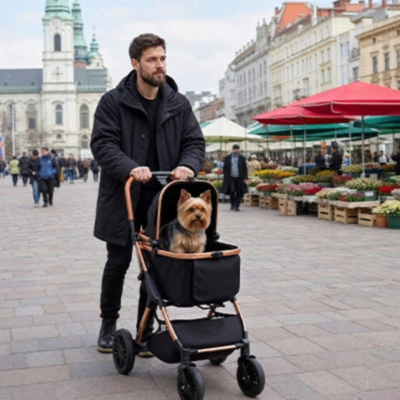 Poussette pour chien au marché