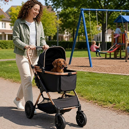 Poussette pour chien au jardin public