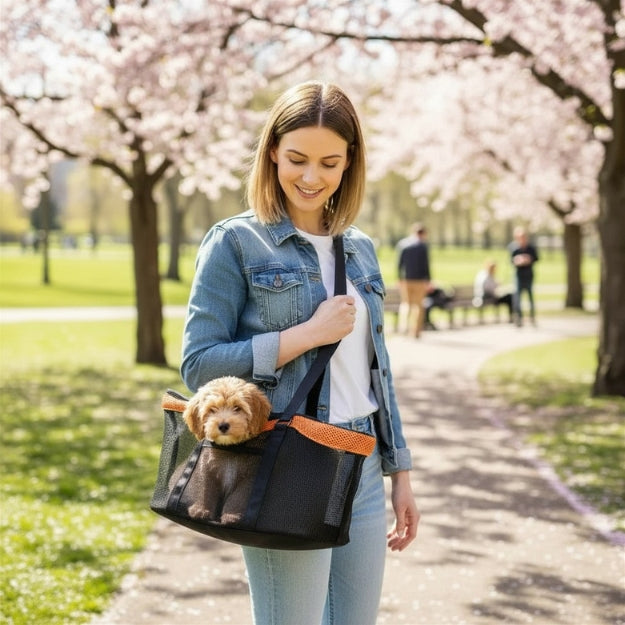 sac de transport pour chien dans le parc
