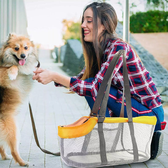 sac de transport pour chien heureux